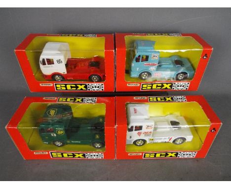 Matchbox SCX - 4 x Mercedes Benz racing truck models in various liveries including Esso and BP. All models appear Mint in Goo