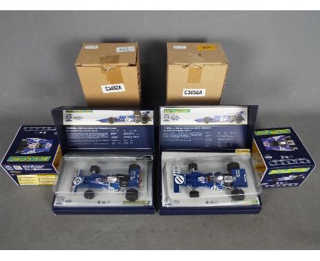 Scalextric - Tyrell 002 and Tyrell 003 Formula 1 cars # C3482A and # C3655A as driven by Francois Severt and Jackie Stewart. 
