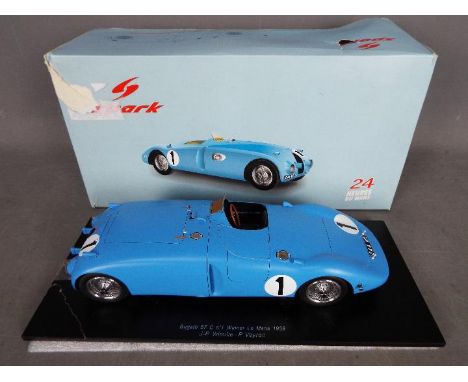 Spark - 1939 Bugatti 57C Le Mans winner # 18LM39. This 1:18 scale resin model appears Mint but the plinth it is mounted on ha