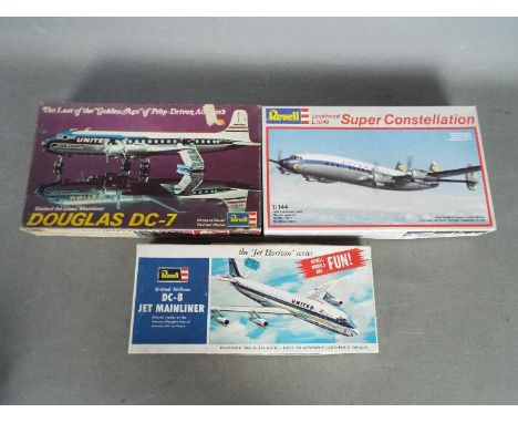 Revell - Three vintage boxed plastic model aircraft kits in 1:144 scale by Revell. Lot contains #4237 Lockheed Super Constell