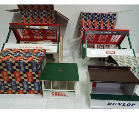 Scalextric - Collection of boxed vintage track side buildings including 2 x # A209 Grandstands, # A202 Racing Pit, # A 208 Co
