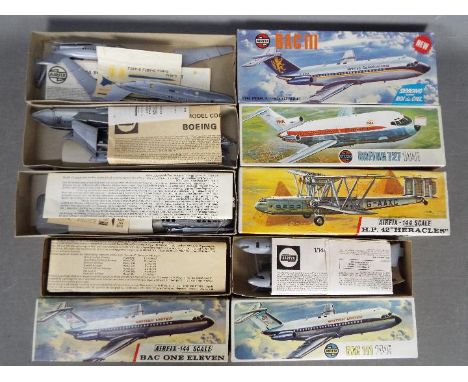 Airfix - Five boxed vintage Airfix plastic model aircraft kits in 1:144 scale. Lot includes SK502 Handley Page 42 'Heracles';