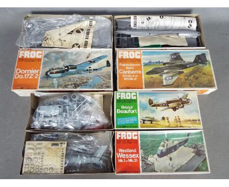 Frog - Four boxed vintage 1:72 scale plastic model aircraft kits from Frog. Lot consists of F203 British Electric Canberra (a