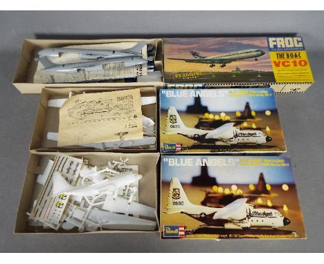 Frog, Revell - Three boxed plastic model kits in various scales. Lot includes Revell H148 K-C 130F Hercules 'Blue Angels' (x2