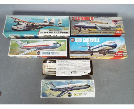 Airfix - Five boxed vintage Airfix plastic model aircraft kits in 1:144 scale. Lot includes #03173 Boeing 727 'TWA'; SK602 Bo