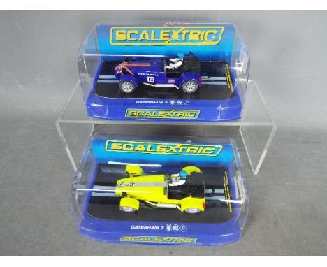 Scalextric - 2 x Caterham 7 limited edition slot cars, # C3435 2013 range presentation car number 161 of only 200 made, # C34