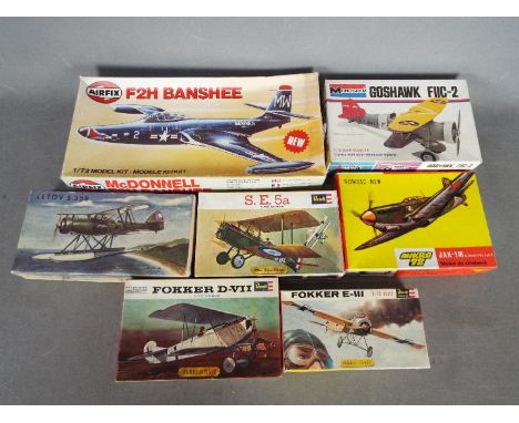 Revell, Monogram, Airfix, Other - Seven vintage plastic model aircraft kits in 1:72 scale. Lot includes Airfix #04023 F2H Ban