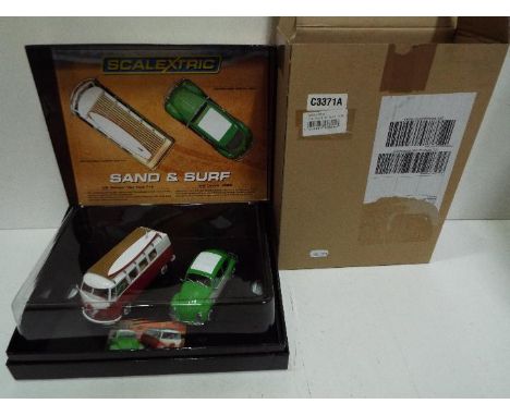 Scalextric - Volkswagen Beetle and Camper van Sand And Surf limited edition set # C3371A. The vehicles appear Mint and come w