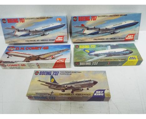 Airfix - Five boxed 1:144 scale plastic model aircraft kits by Airfix. Lot consists of #3170 Comet 4B; #03173 Boeing 727; #03