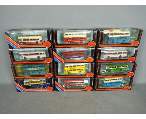 EFE - A fleet of 12 boxed 1:76 scale diecast model buses from EFE. Lot includes Limited Edition #25704 Daimler DMS China Moto