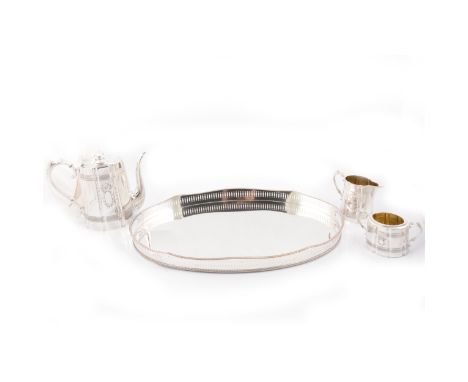 Harts The Silversmiths silver-plated teaset, comprising teapot (20cm), milk jug, sugar bowl; with a Mappin &amp; Webb silver-