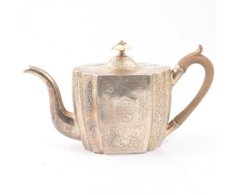 Georgian silver teapot, George Smith &amp; Thomas Hayter, London 1800, personal engraving and dedication, carved ivory finial