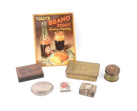 Advertising, breweriana and other collectables; including Tolly's 'Beano' Stout tin sign, 22cm x 17cm; a metal Yates's Castle