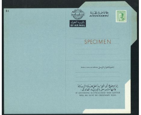 (x) Iraq1957 unissued King Faisal II 14f. green and 35f. orange-red aerogrammes, each overprinted "specimen" and numbered "51