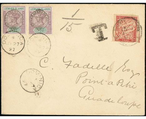 Leeward Islands1897 (27 July) underfranked envelope to Guadeloupe bearing 1897 Jubilee ½d. tied by Dominica c.d.s., upon arri