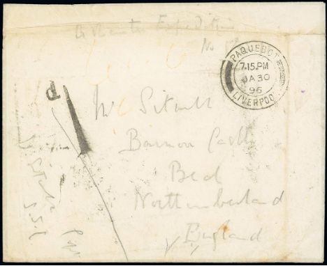 Gold Coast1895 (early Jan.) officer's unstamped envelope ex the Sitwell correspondence to England, marked "Ashanti Expedition