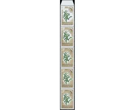 (x) Rhodesia and Nyasaland1963 World Tobacco Congress 3d. vertical strip of five from the top of the sheet, the top stamp sho