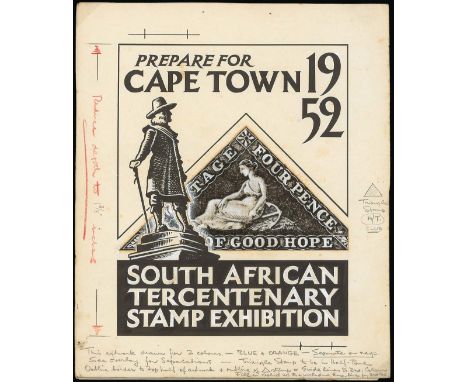 (x) South Africa1952 Cape Town Tercentenary Stamp Exhibition collection of artwork and proofs, etc., comprising three enlarge