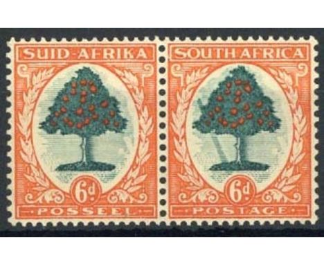 (x) South Africa1933-48 6d. green and vermilion pair with falling ladder [R5/10] variety, unmounted mint, very slightly gum t