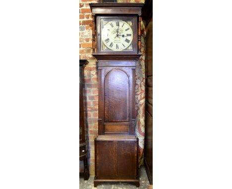 Walker of Lancaster, a 19th century oak longcase clock, the 30 hour movement with enamelled arched dial with arched date aper
