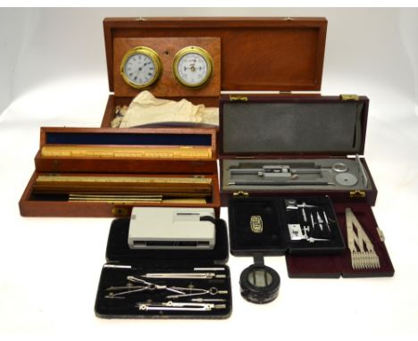 A World War II teak cased set no 1 of boxwood rulers and scales with 1940 War Department arrow, by F McArthy & Sons to/w two 