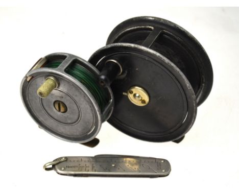 A 3" fly reel by Bernard & Son, Pall Mall and a 4" fly reel, 'The Newton' by Army & Navy Stores Ltd, Victorian Square, London