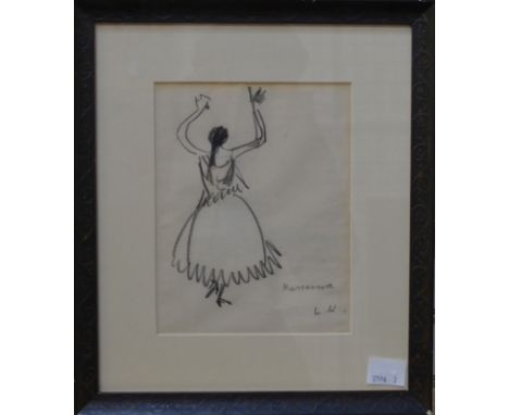 Laura Knight attrib - 'Karsavina', pencil sketch of a dancer, signed with initials LK lower right, 19.5 x 15 cm Condition Rep