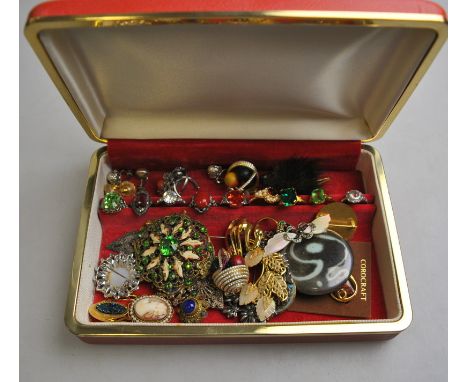 A large collection of vintage jewellery including paste brooches, butterfly wing brooch, Monet chain, large Trefari pendant o