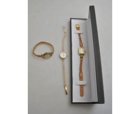 A lady's 9ct Rotary quartz wristwatch on 9ct bracelet to/w a yellow metal Leda on gilt metal expanding bracelet and lady's Ar