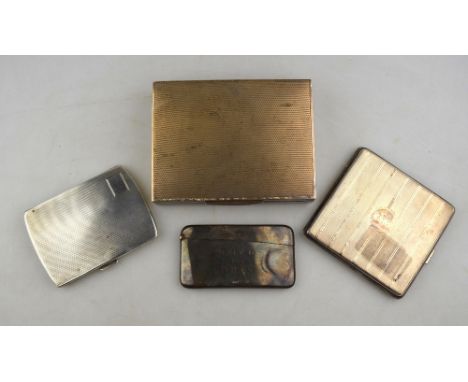 Two engine-turned cigarette cases, London 1936/Birmingham 1945, to/w an Edwardian visiting card case, Birmingham 1907 and an 