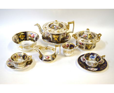 Ridgway Victorian Old English tea wares, mazarine blue and gilt with floral panels, pattern 2/1061 comprising: teapot and sta