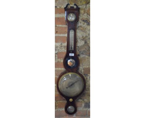 D Rivoltel, Edinburgh, a 19th century satinwood edged mahogany wheel barometer with engraved silver dial, thermometer scale, 