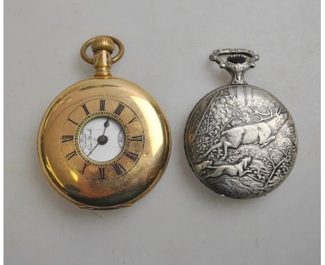 A gilt metal cased gentleman's hunter pocket watch, retailed by Lever Bros, New York to/w a Bentima Star pocket watch in meta