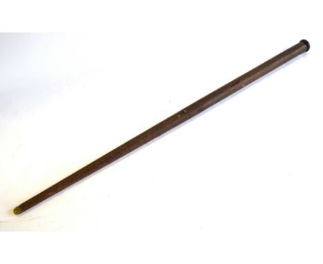 A vintage walking stick/air rifle with middle screw action and button trigger, detachable brass end-cap