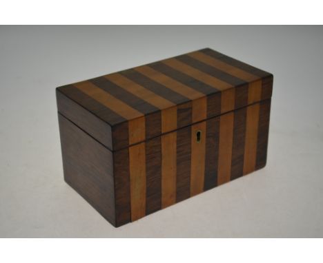 A 19th century rosewood and satinwood 'stripe' twin caddy box with lidded interior