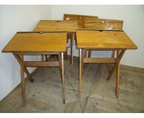 Five light wood vintage style folding school desks