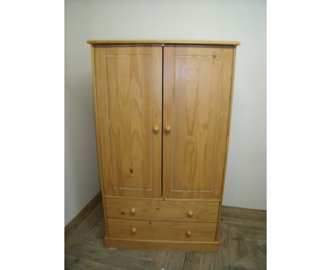 Modern pine Tallboy with two upper cupboard doors above two drawers (82cm x 51cm x 139cm) 