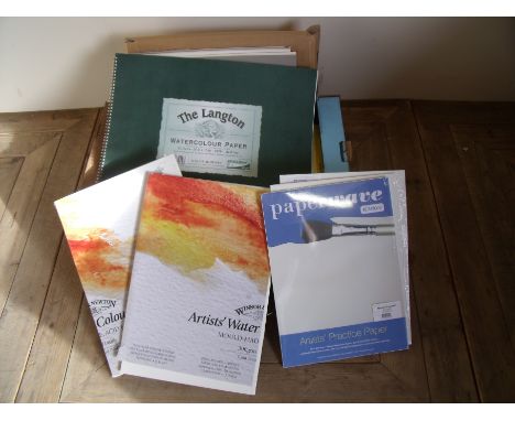 Box containing and extremely large collection of as new and unopened artists sketch pads, canvases etc