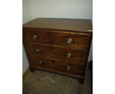 19th C mahogany chest of two short above two long drawers on raised bracket feet (94cm x 52cm x 88cm)