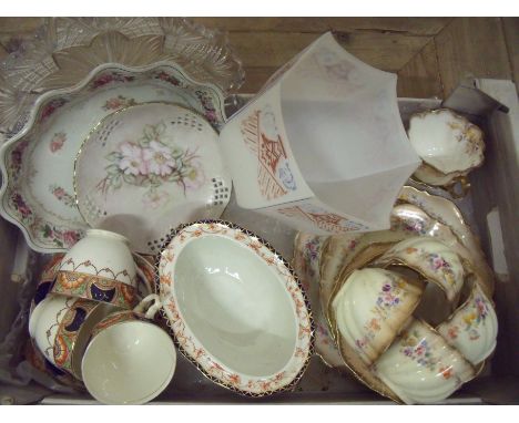Edwardian six piece part tea service, similar Balmoral part tea service, 1950's opaque glass light shade and various other ce