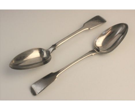 A George III silver fiddle pattern tablespoon by Richard Poulden, London 1820, 22.4cm long, together with a Victorian silver 