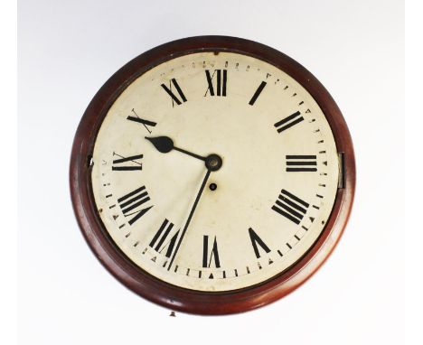 A Victorian mahogany drop dial fusee wall clock, the 30cm painted white dial within a moulded mahogany bezel, enclosing the s