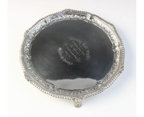 GOLFING INTEREST: A Victorian silver salver by Josiah Williams &amp; Co, London 1893, with reeded and embossed floral border 