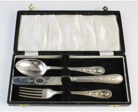 A Victorian three-piece Christening set by Martin, Hall &amp; Co, London 1871, comprising a knife, fork and spoon, each piece