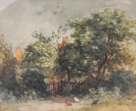 David Cox the younger (1809-1885),Hens by a cottage gate,Watercolour,Signed lower left,23.5cm x 29cmtogether with a watercolo
