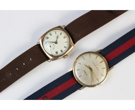A Gent's vintage 9ct gold wristwatch, the circular dial with roman numerals and subsidiary seconds dial, set to a plain polis