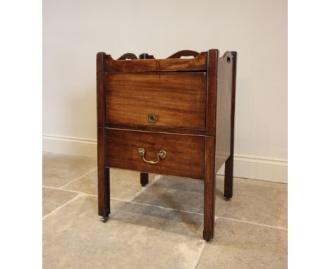 A George III mahogany commode, the gallery top above sliding compartment, 77cm H x 54cm W x 47cm DProvenance: Ruyton Hall, Sh
