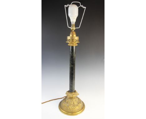 A marble effect architectural column table lamp, 20th century, the simulated marble column extending to a gilt metal circular