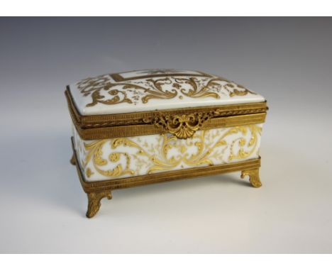 A Limoges Atelier Camille Le Tallec decorated ormolu mounted porcelain casket, 20th century, the exterior gilt decorated thro