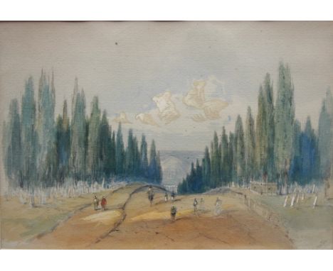 Lieutenant General Gaspard Le Marchant Tupper (1826-1906),Cypress trees in the cemetery at Scutari,Watercolour heightened wit